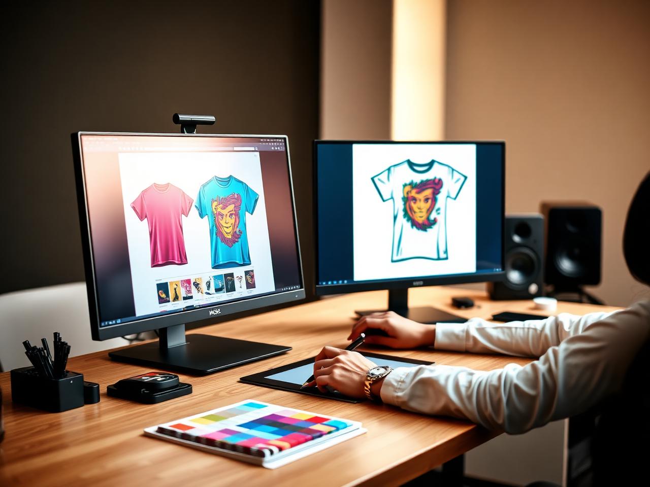 Designer working on a custom t-shirt design